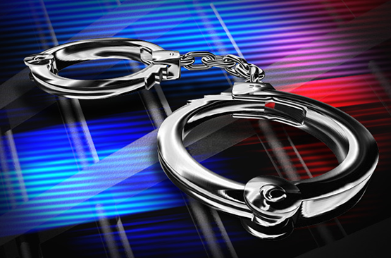 Handcuffs on colorful background